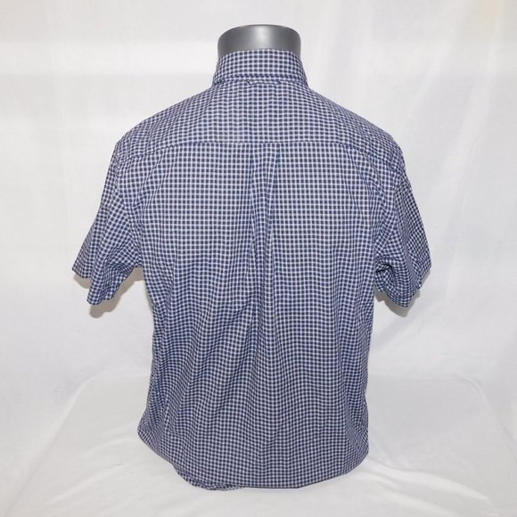 Tommy Hilfiger Mens M Blue White Plaid Check Short Sleeve Button Front Shirt - Picture 5 of 7